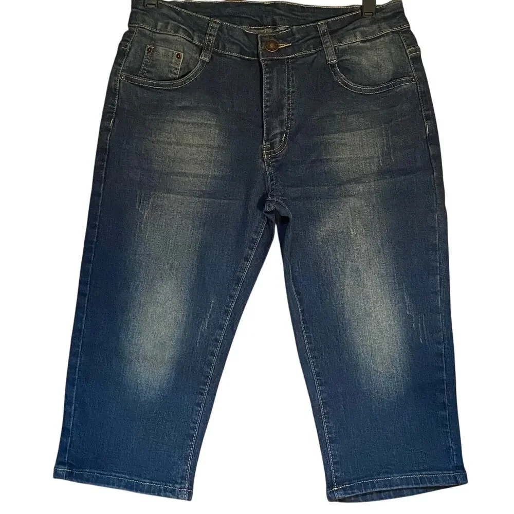 NWT ~ Long Denim Blue Jeans Walking Shorts ~ Women's Size MEDIUM